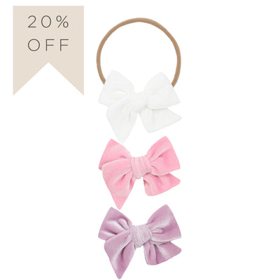 Velvet Bow 3 Pack: Bubblegum Headbands