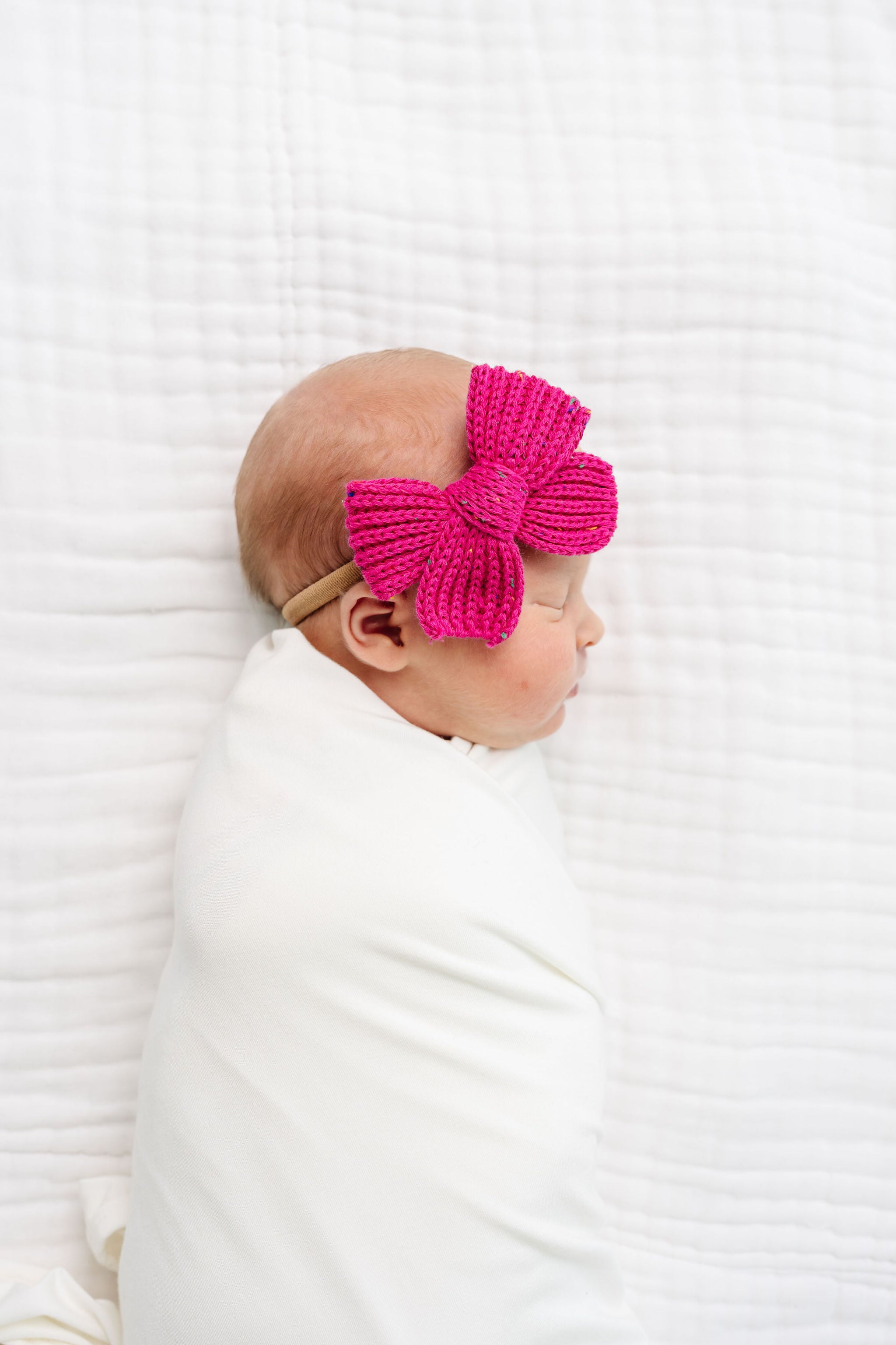 Sweater Bow - Magenta Speckle Chunky Knit Headband