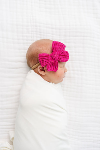 Sweater Bow - Magenta Speckle Chunky Knit Headband