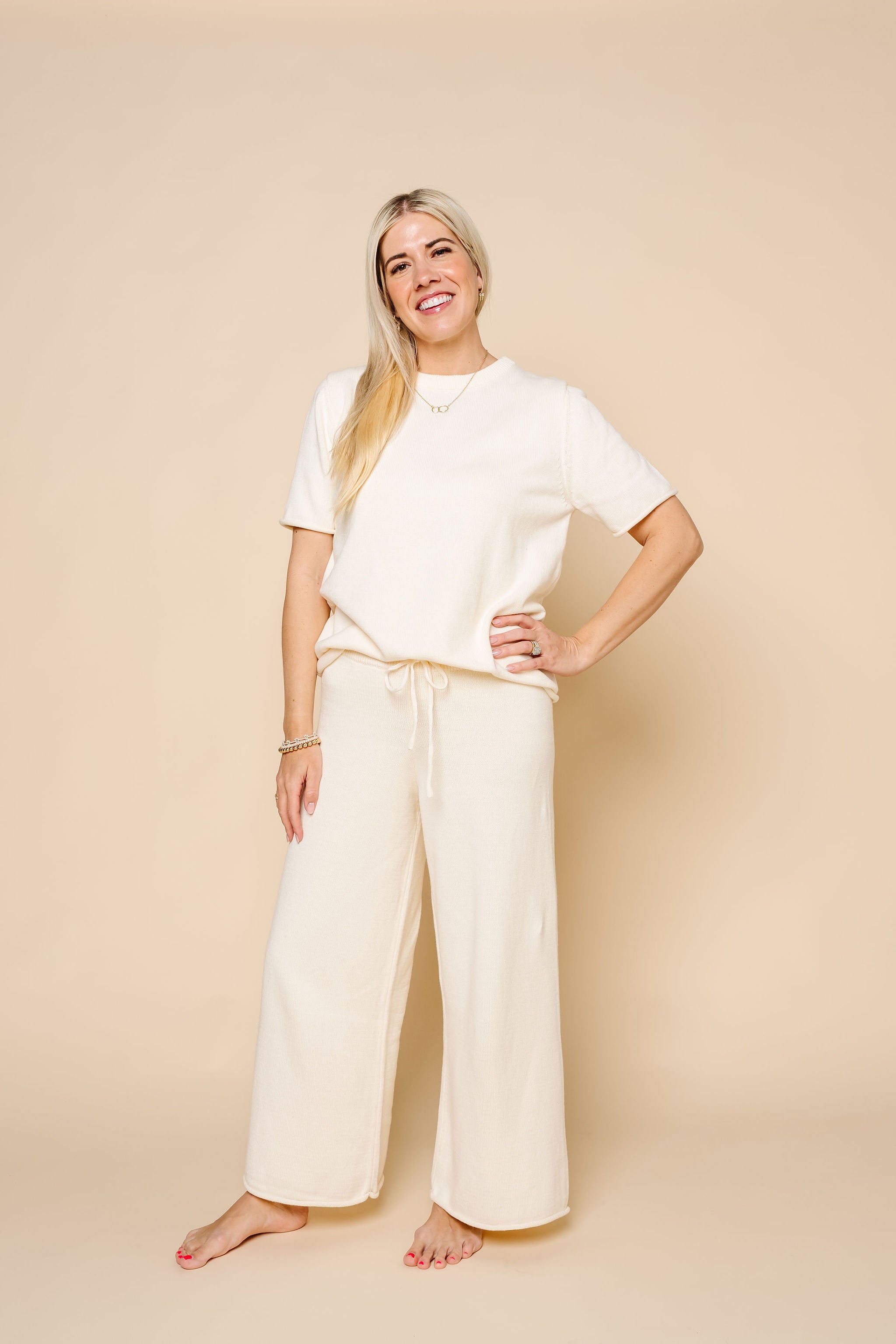 Knit Women's Wide Leg Pant - Ivory