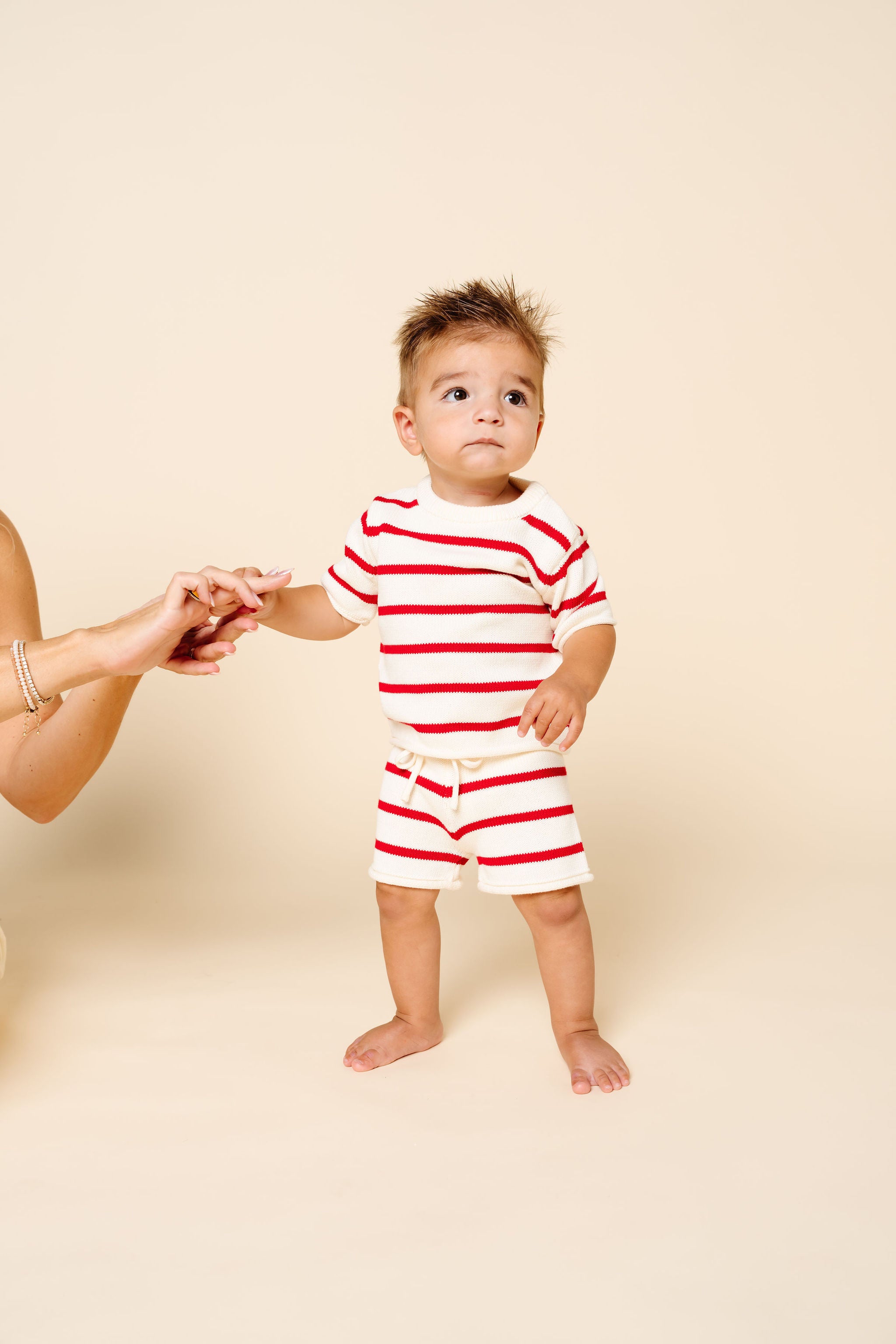 Knit Shirt + Short Set - Red Stripe
