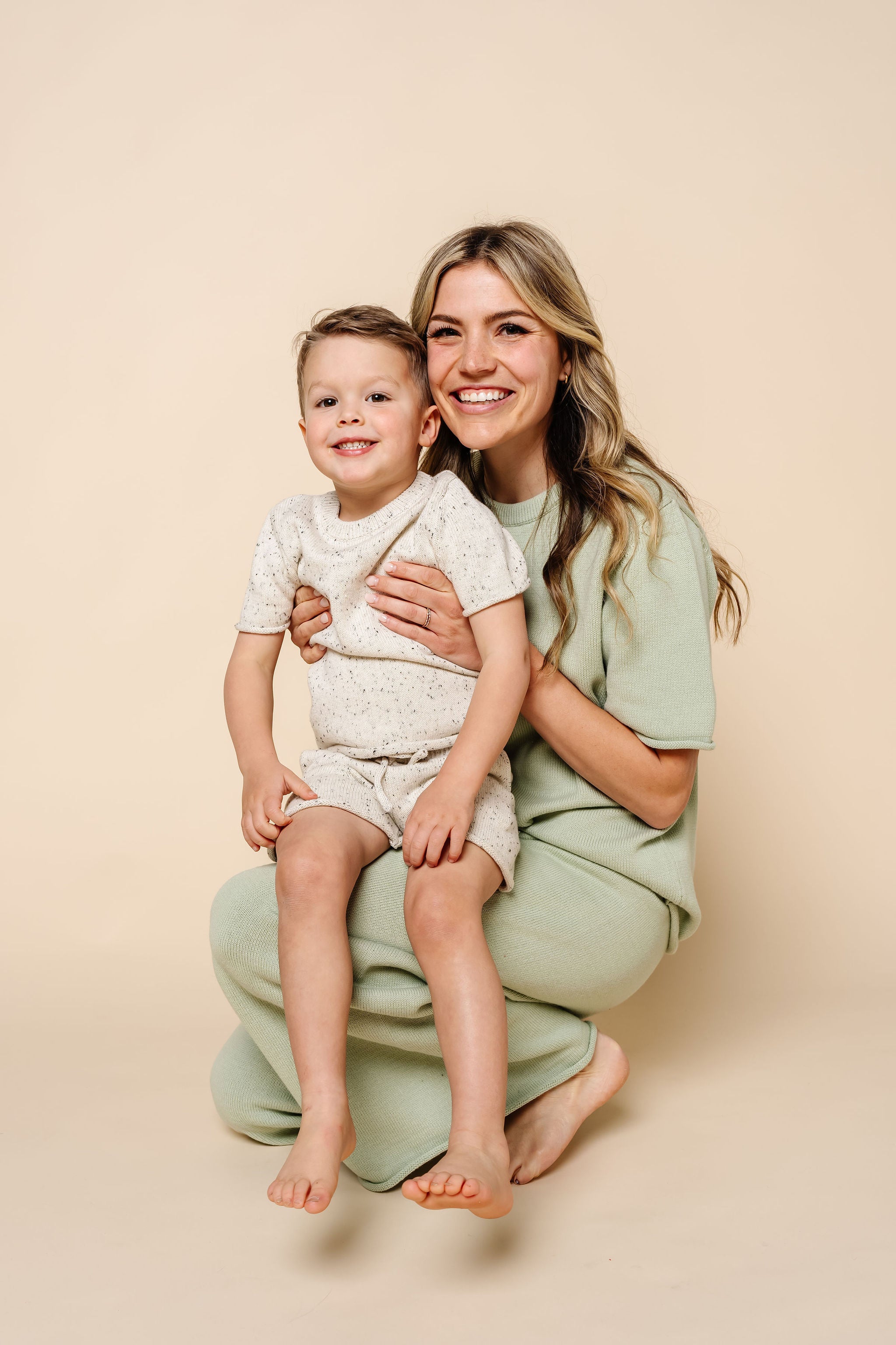 Knit Shirt + Short Set - Cream Speckle