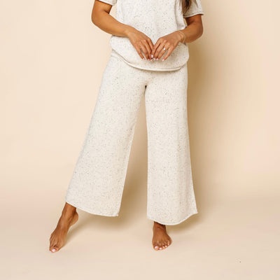 Knit Women's Wide Leg Pant - Cream Speckle