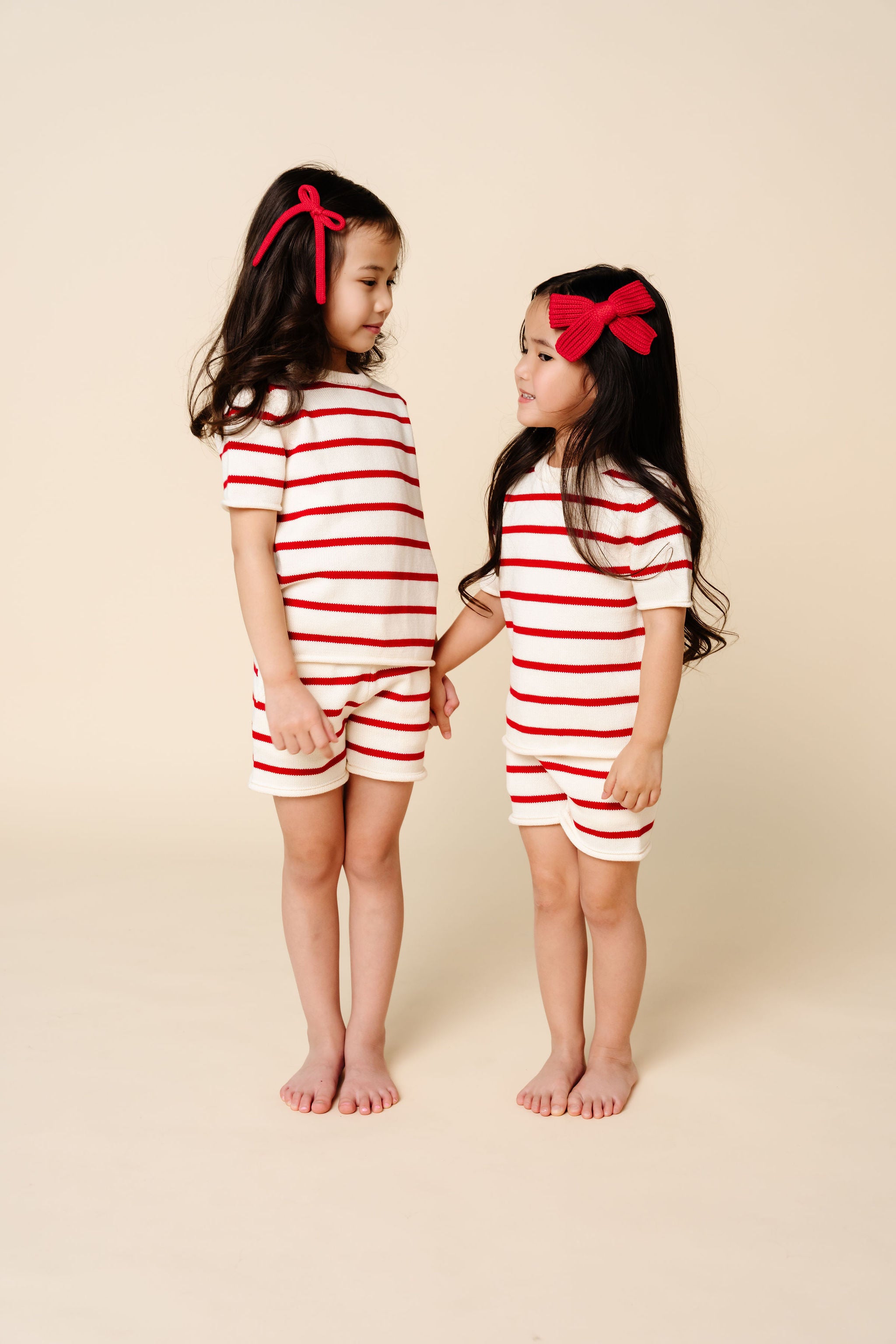 Knit Shirt + Short Set - Red Stripe