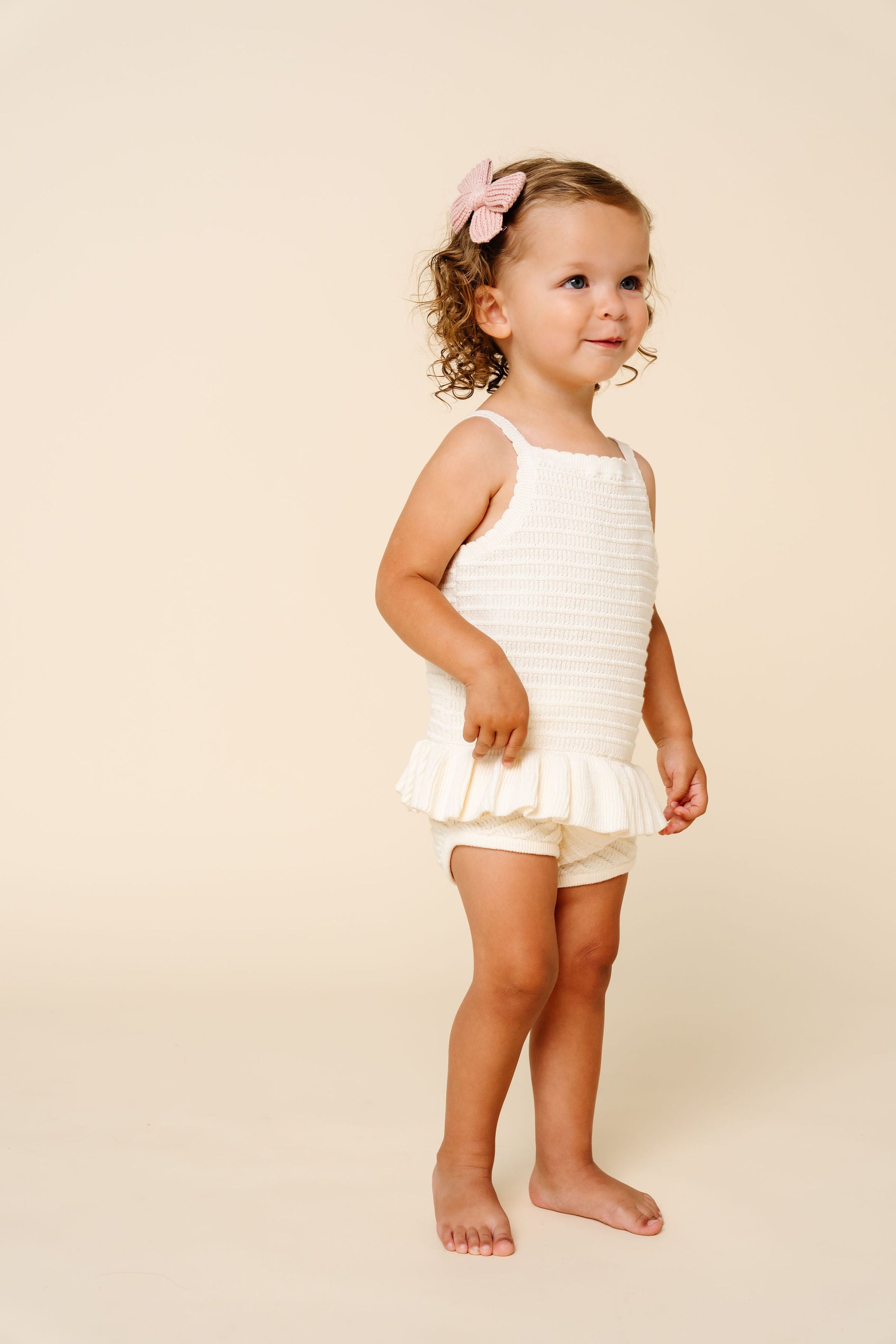 Knit Tank Onesie - Ivory Ruffle