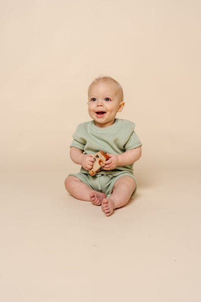 Knit Shirt + Short Set - Sage
