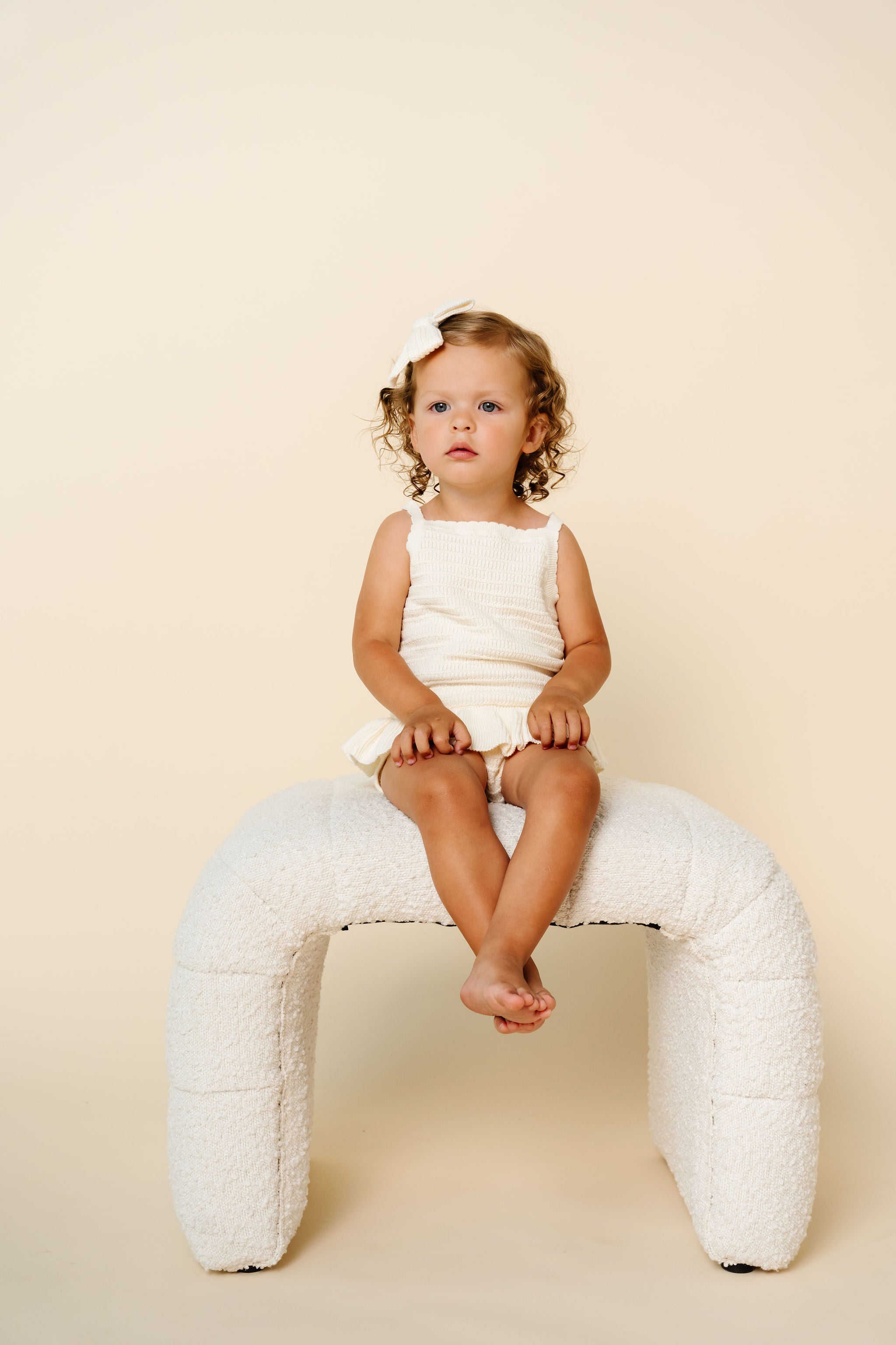 Knit Tank Onesie - Ivory Ruffle