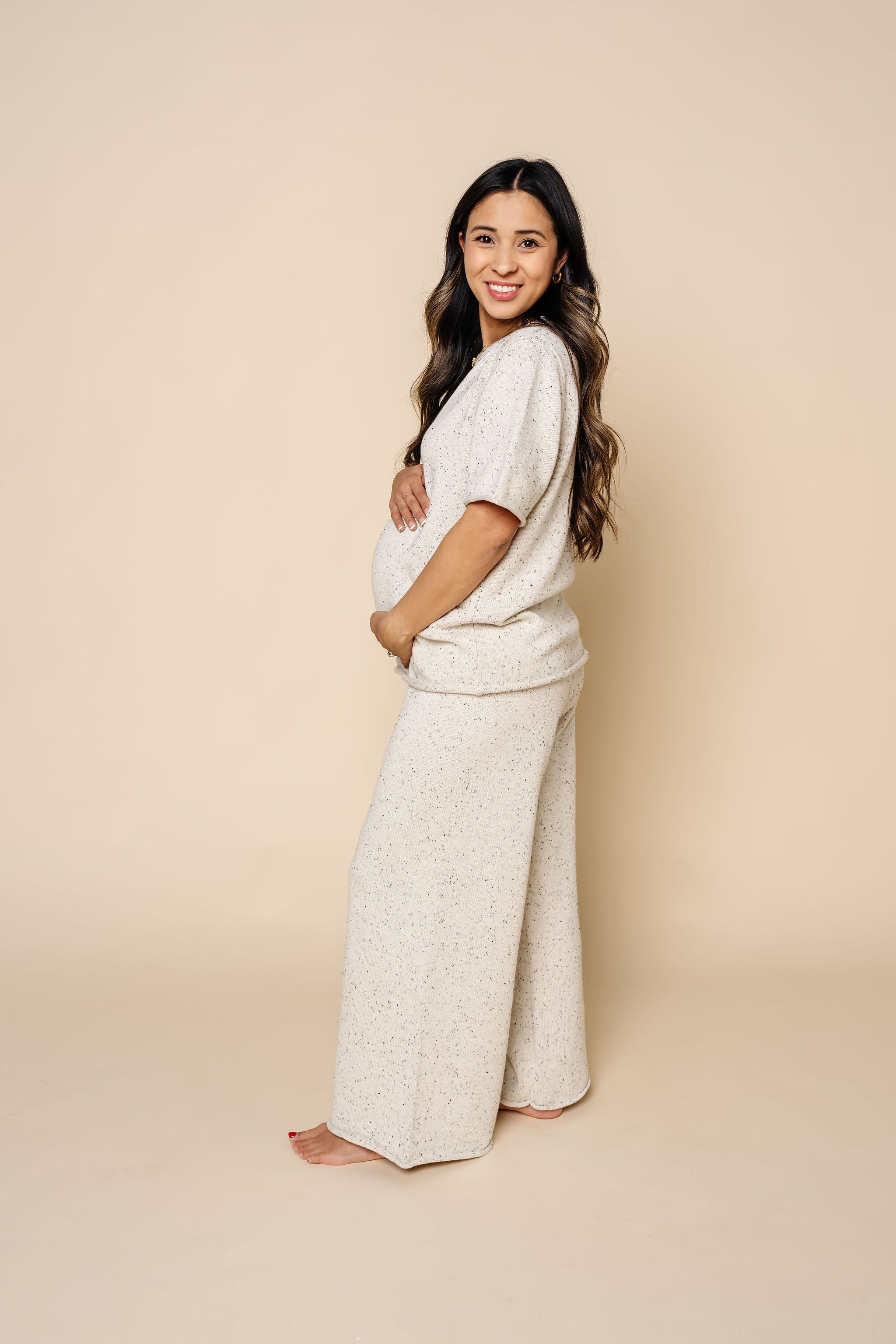 Knit Women's Short Sleeve Tee - Cream Speckle