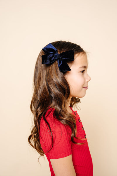 Velvet - Navy Bow Clip