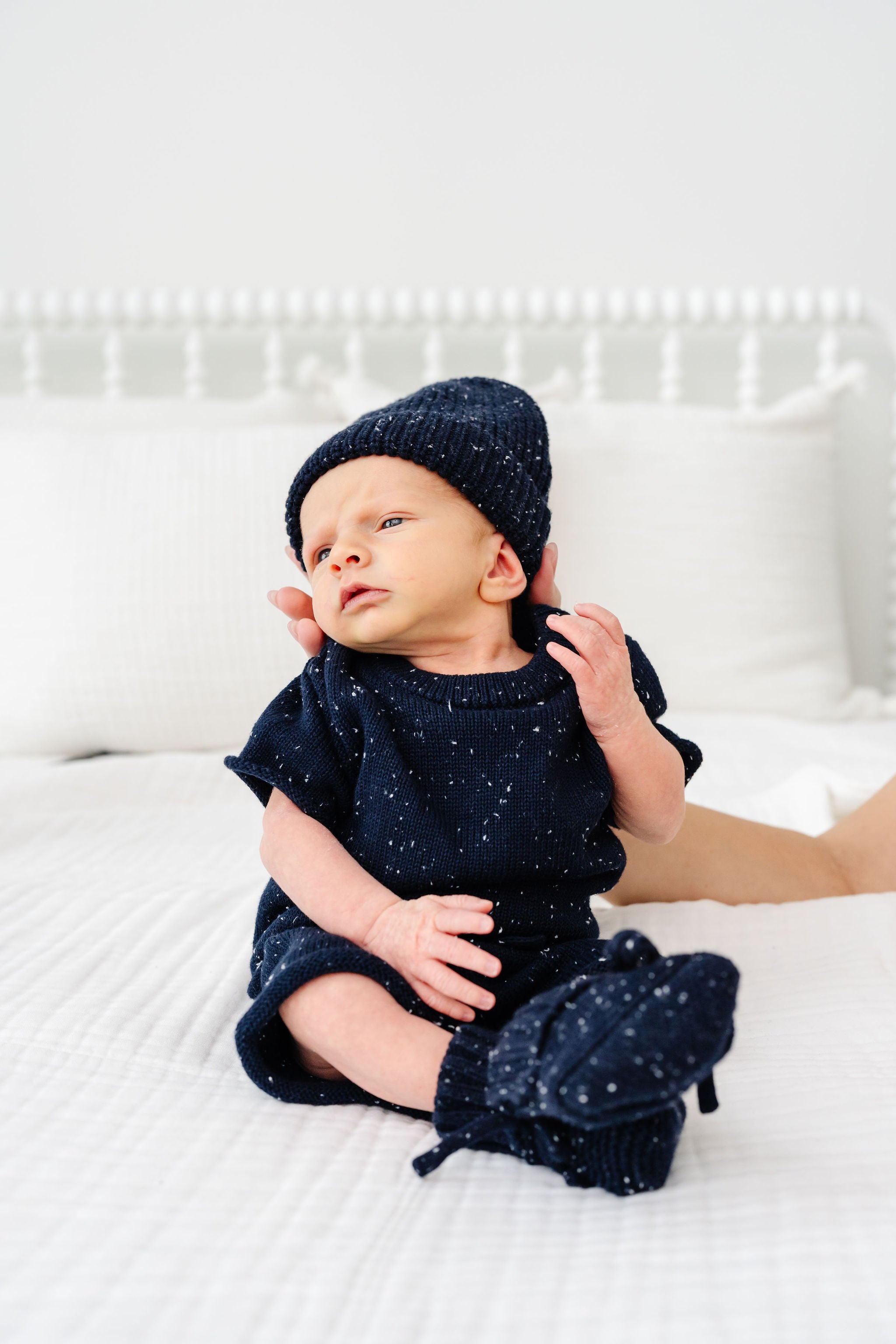 Knit Booties - Navy Speckle