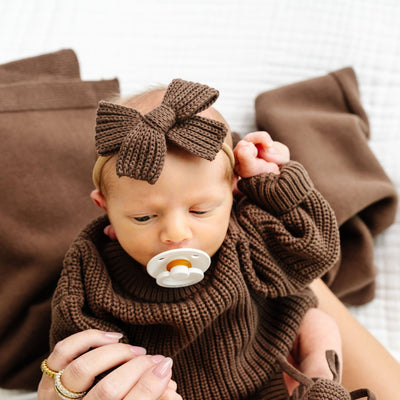 Sweater Bow - Cocoa Chunky Knit Headband