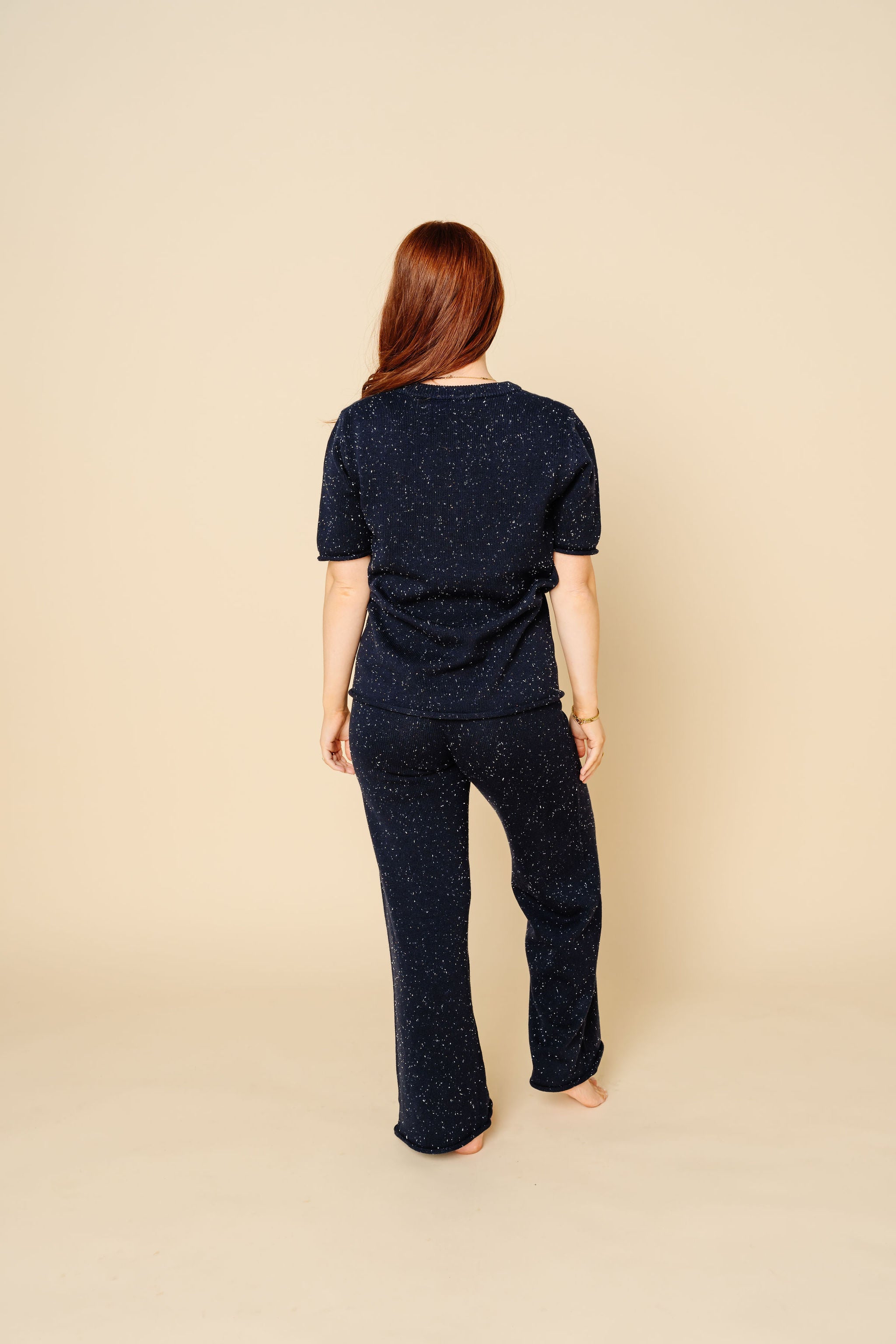 Knit Women's Wide Leg Pant - Navy Speckle