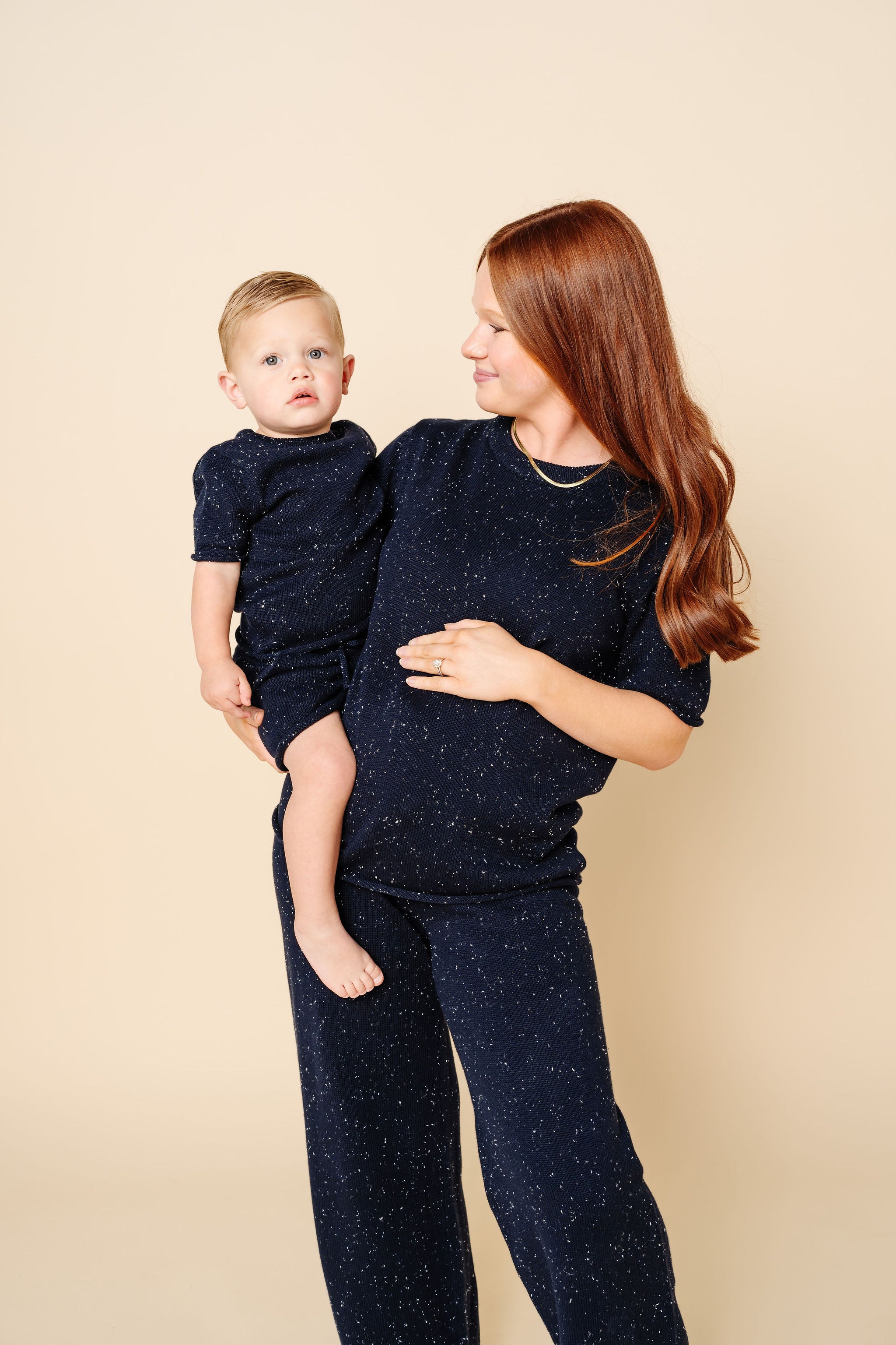Knit Women's Wide Leg Pant - Navy Speckle