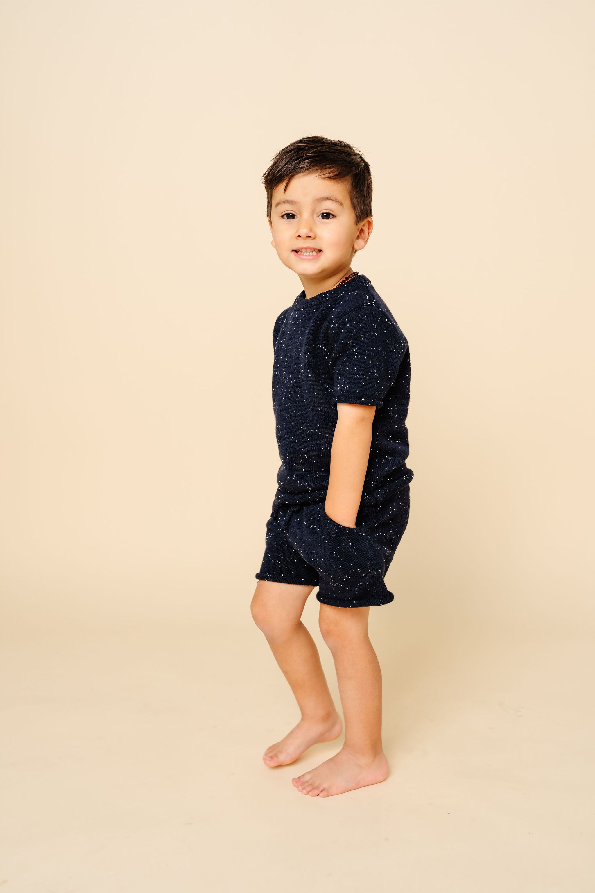 Knit Short Sleeve Tee - Navy Speckle