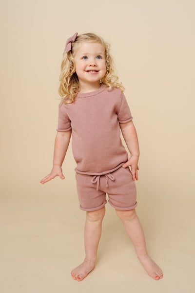 Knit Shirt + Short Set - Mauve