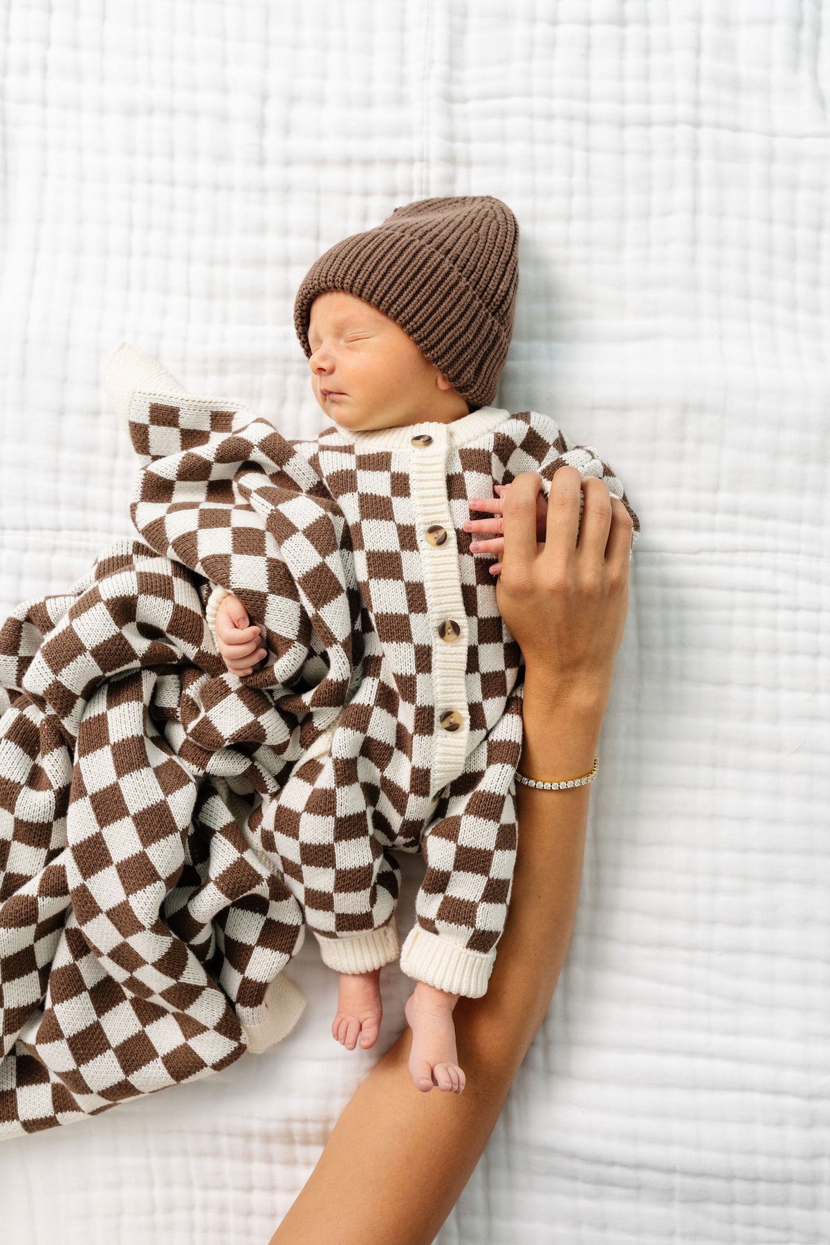 Knit Beanie Bundle - Cocoa Checkered