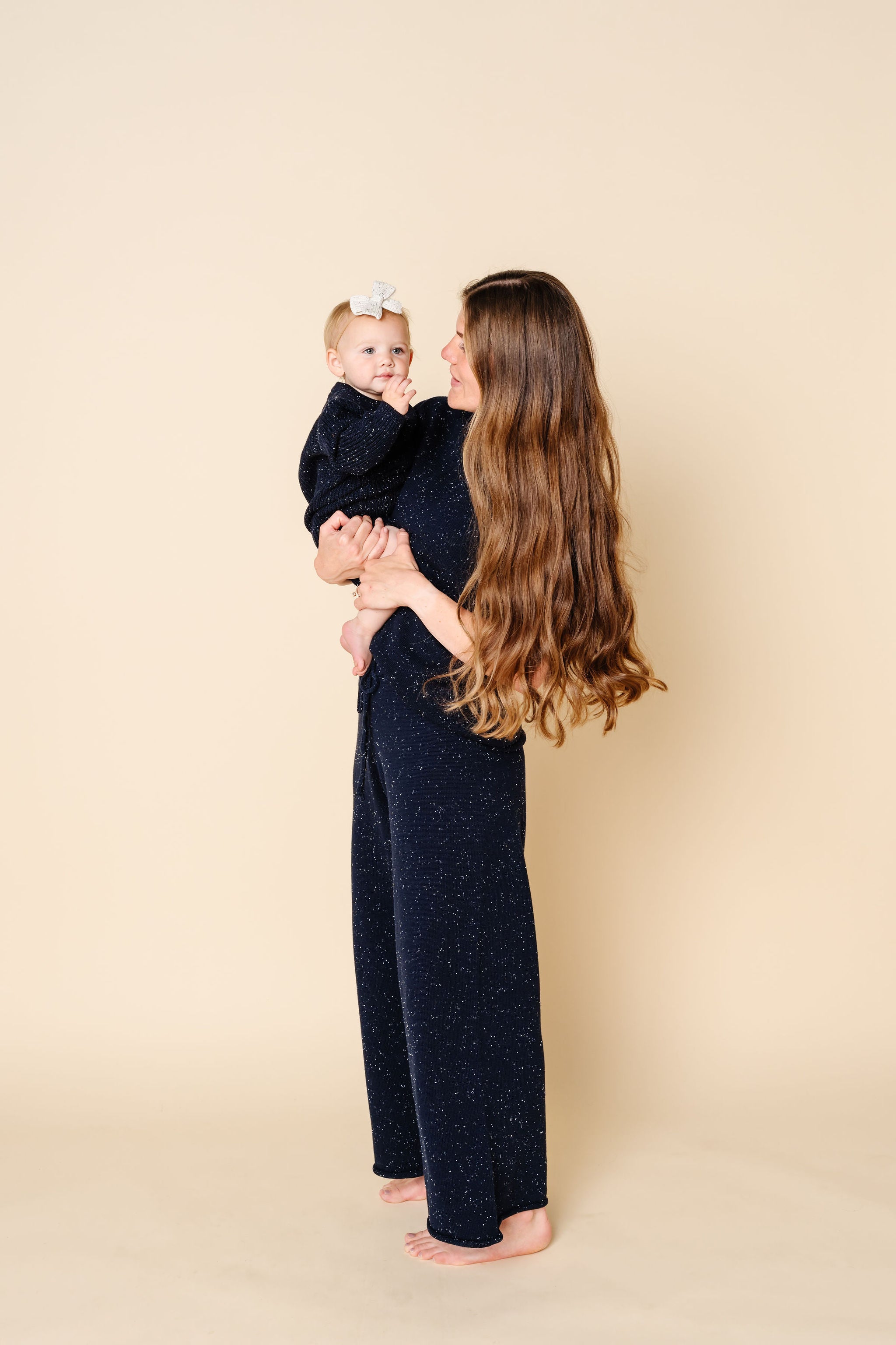 Knit Women's Wide Leg Pant - Navy Speckle