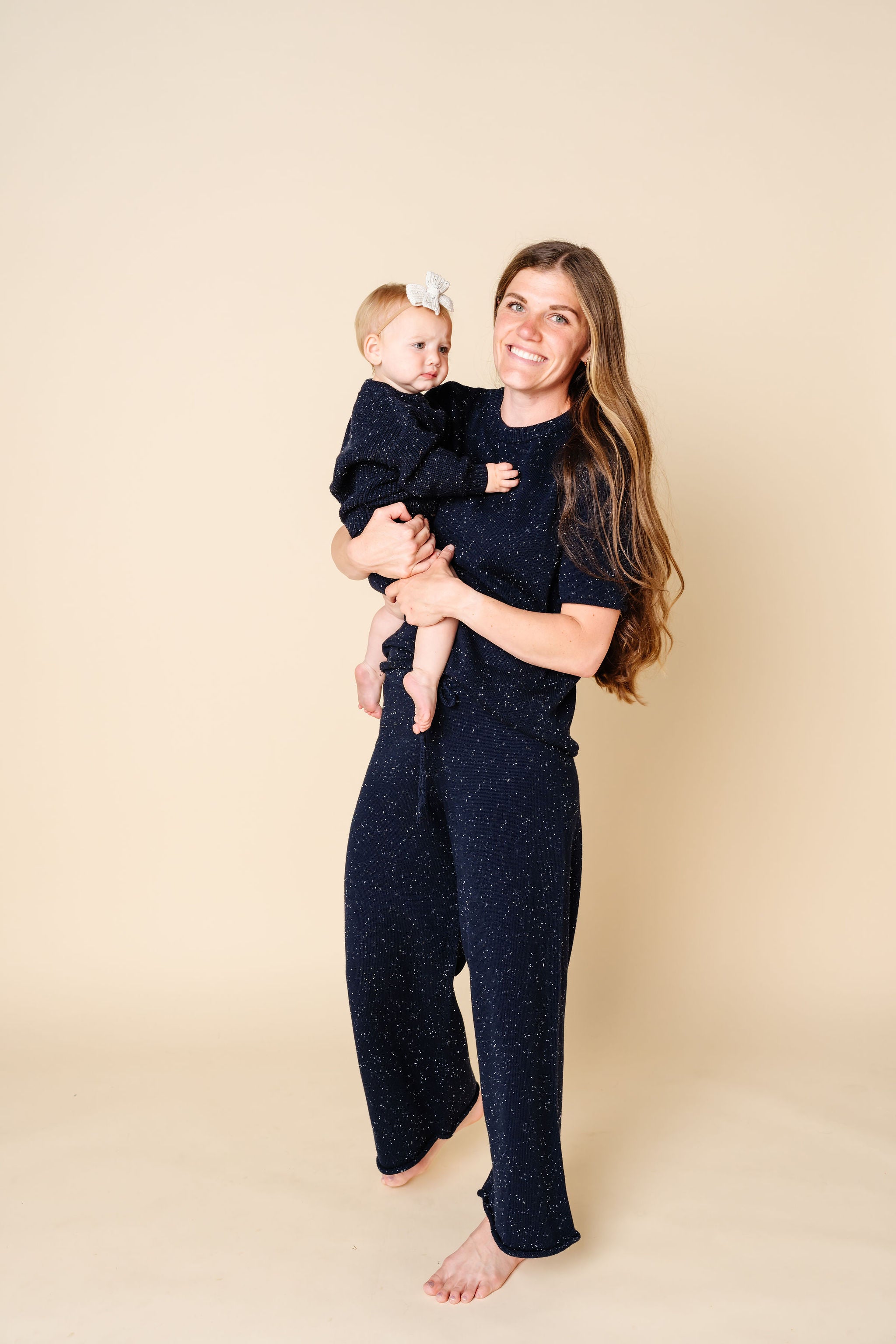 Knit Women's Wide Leg Pant - Navy Speckle