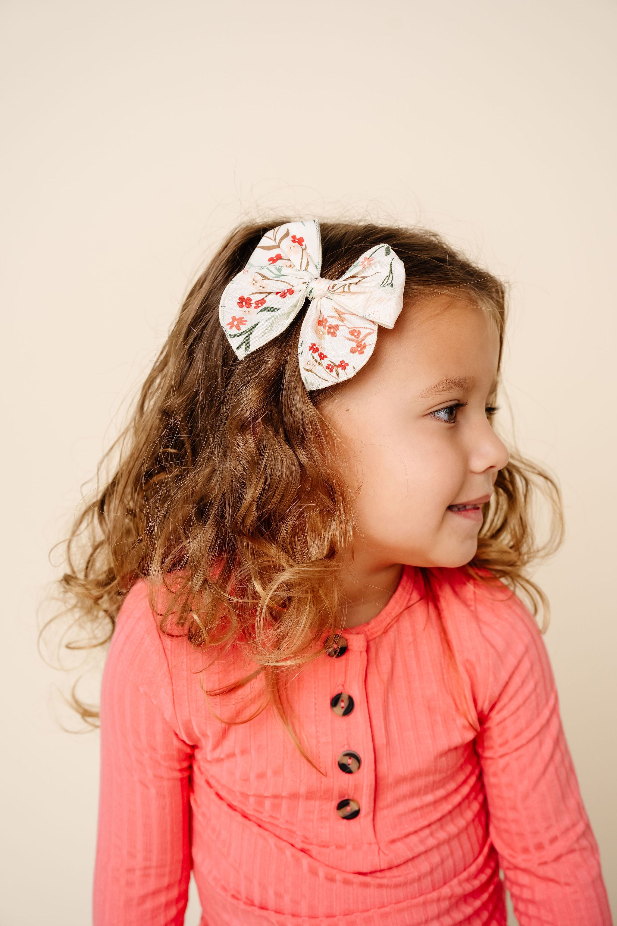 Heirloom Bow - Coral Floral Clip
