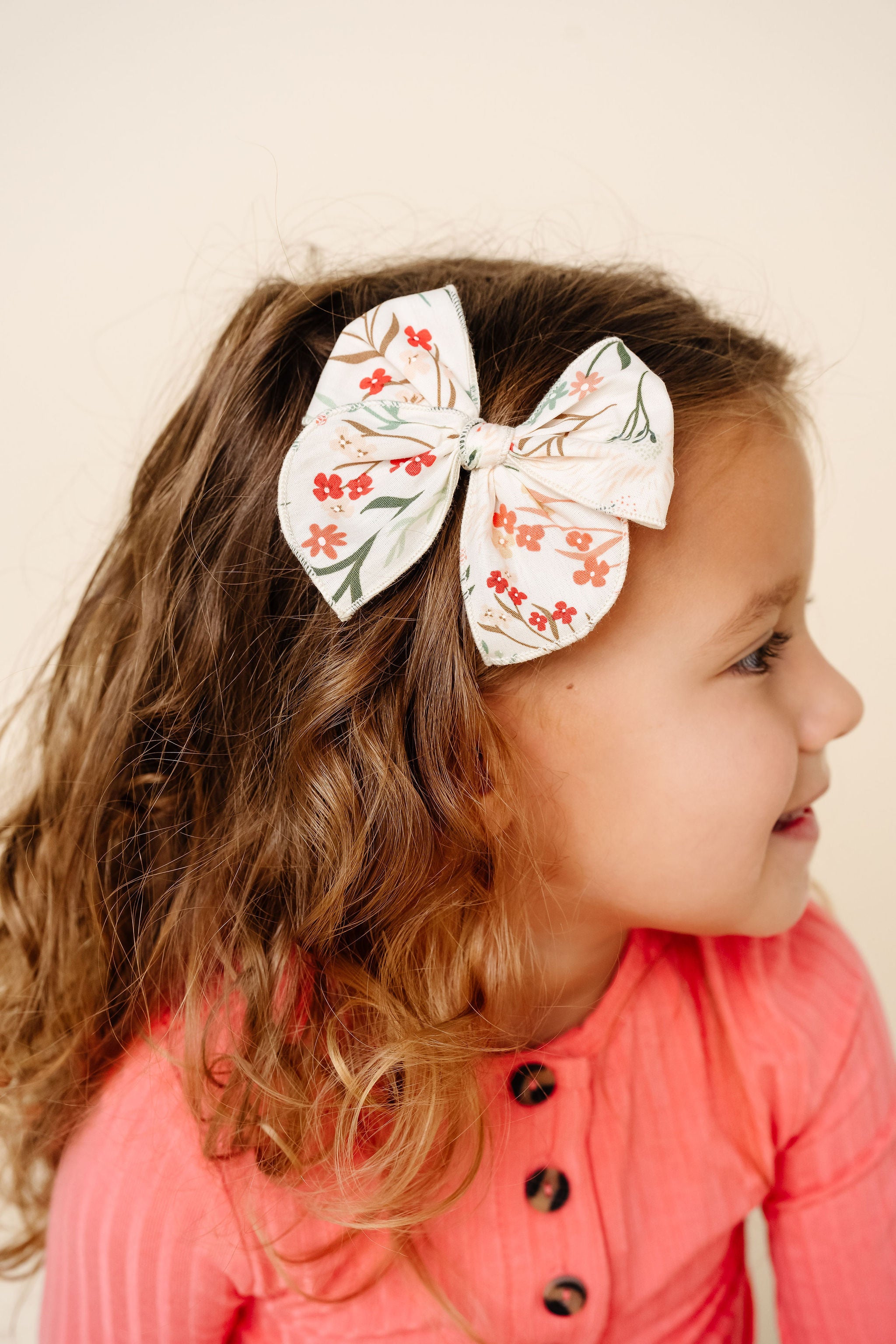 Heirloom Bow - Coral Floral Clip