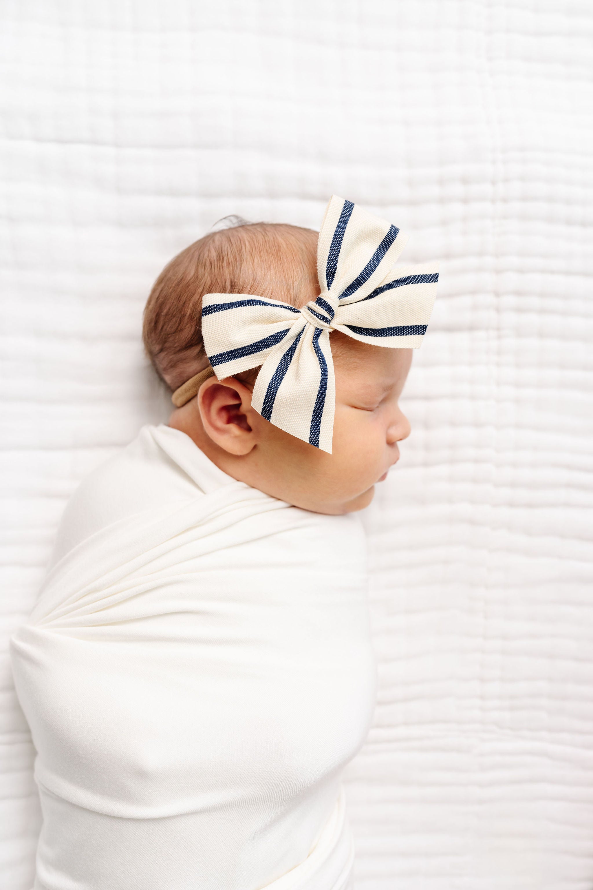 Ribbon Bow - Navy Stripe Headband