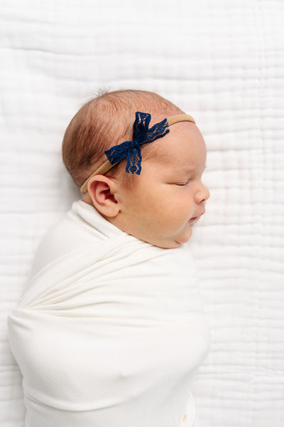 Lace Bow - Mini Navy Headband