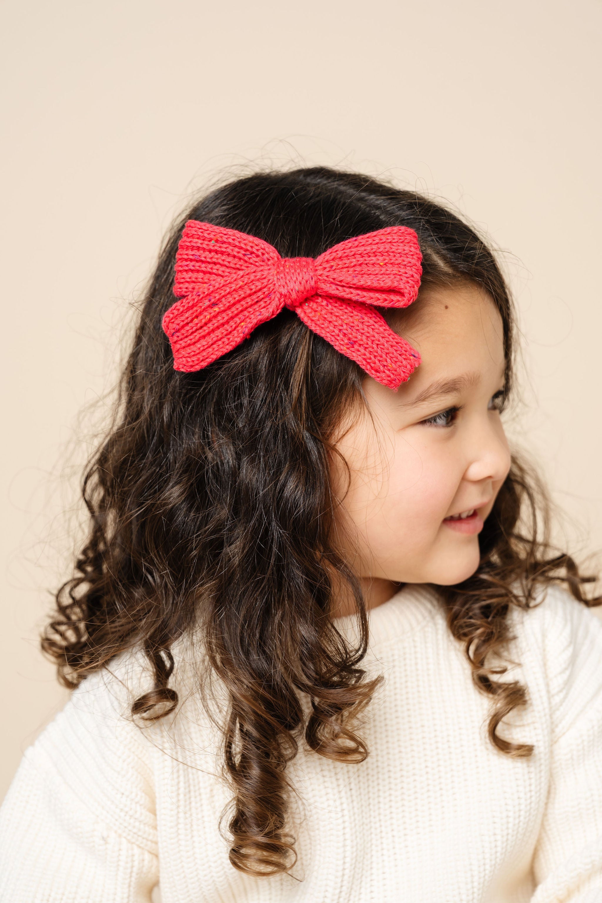 Sweater Bow - Watermelon Speckle Chunky Knit Clip