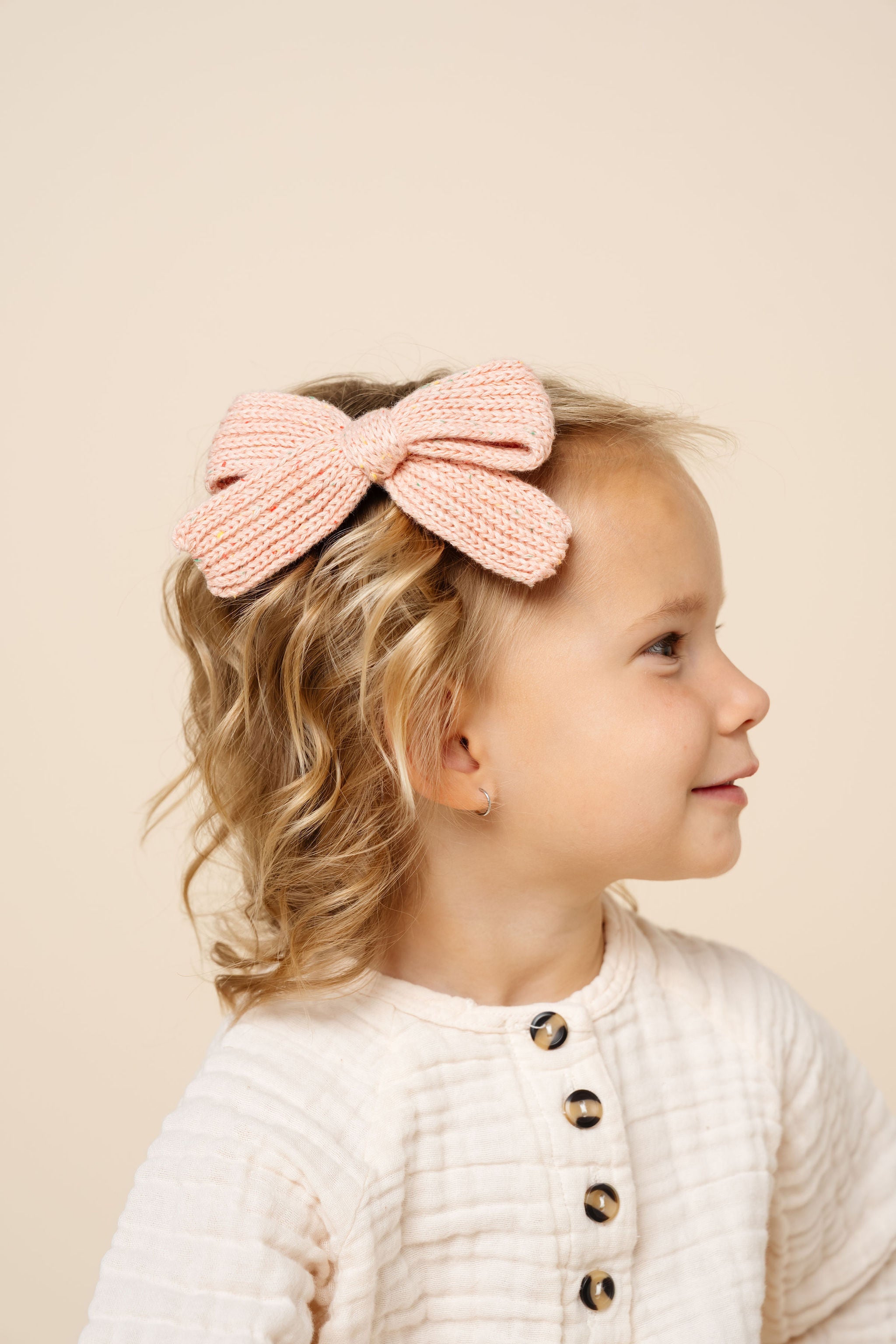 Sweater Bow 3 Pack - Petal Speckle Chunky Knit Clip