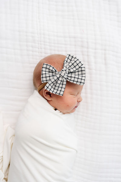Adventure Bow - Charcoal Grid Headband