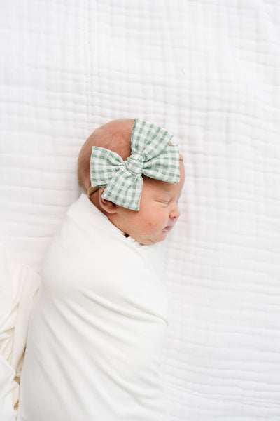 Adventure Bow - Basil Gingham Headband