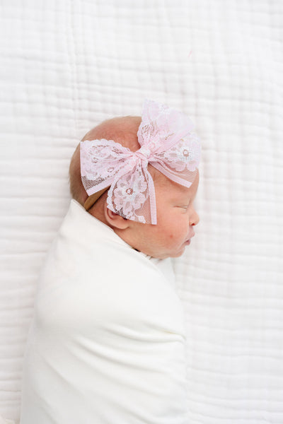 Lace Bow - Baby Pink Headband