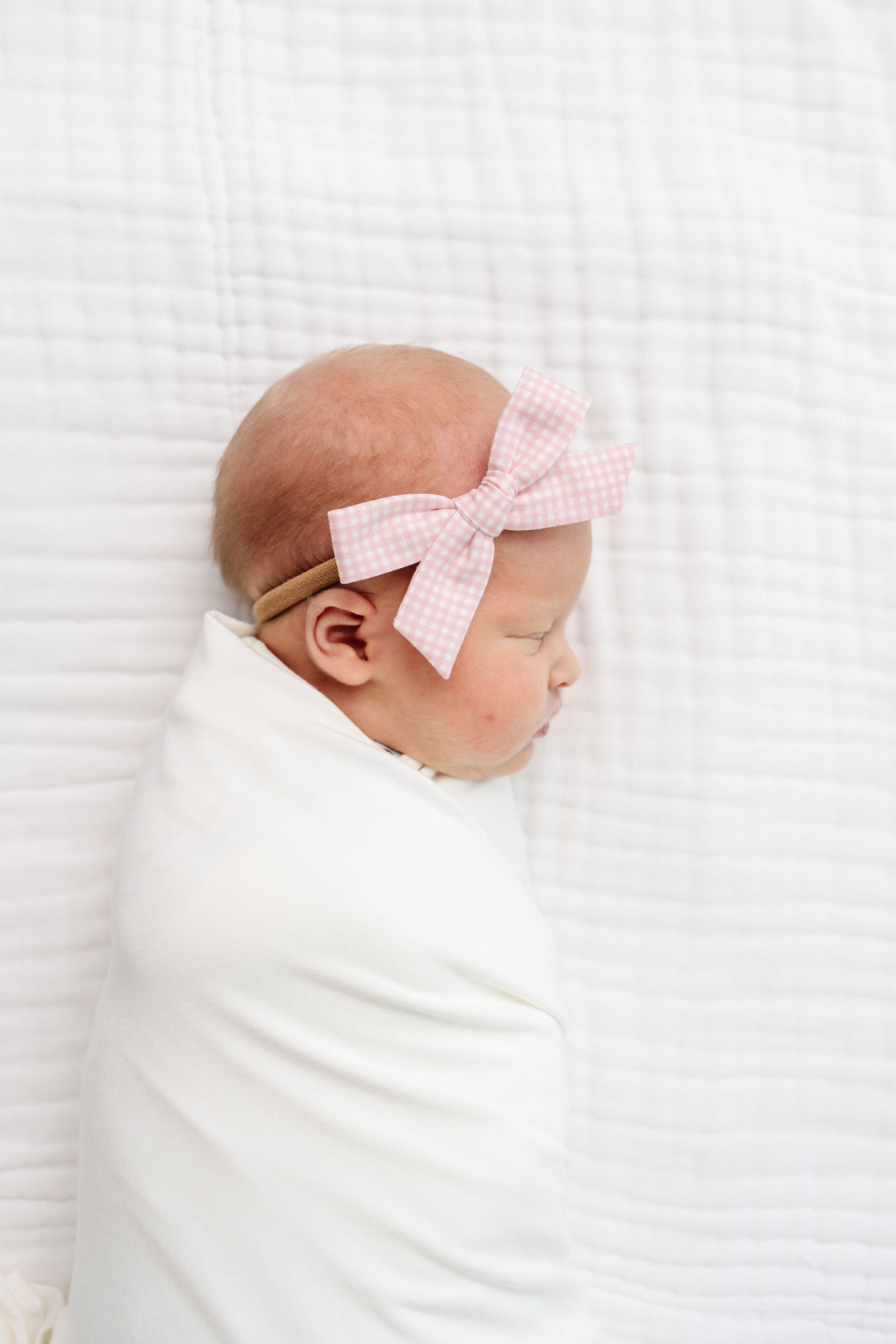 Classic Bow - Pink Gingham Petite Headband