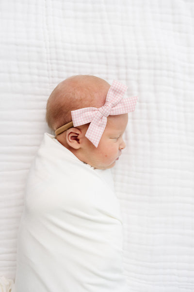 Classic Bow - Pink Gingham Petite Headband