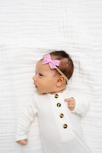 Lace Bow - Mini Bubblegum Headband