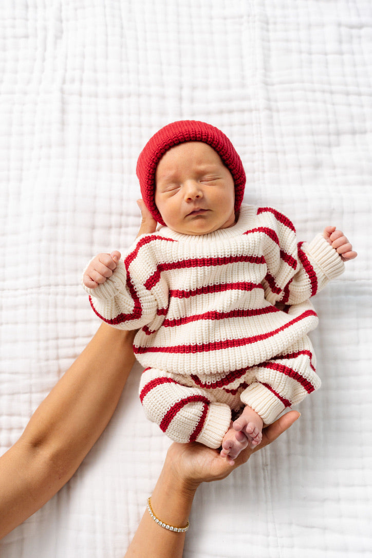 Knit Chunky Sweater - Red Stripe