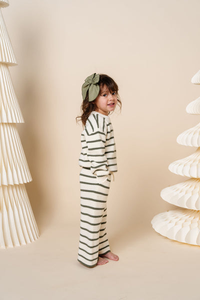 Knit Chunky Wide Leg Pant - Olive Stripe
