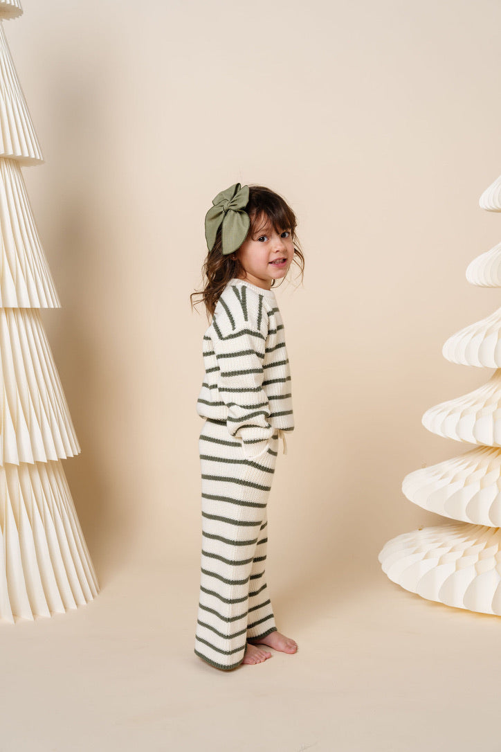 Knit Chunky Sweater - Olive Stripe