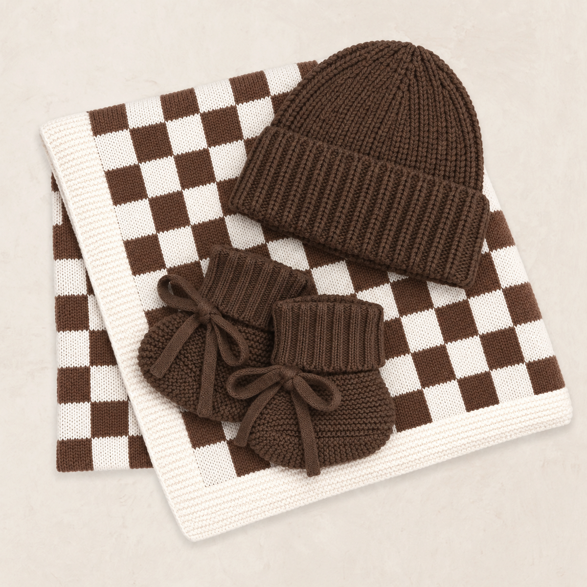 Knit Beanie Bundle - Cocoa Checkered