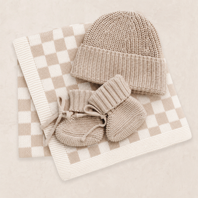 Knit Beanie Bundle - Tan Checkered