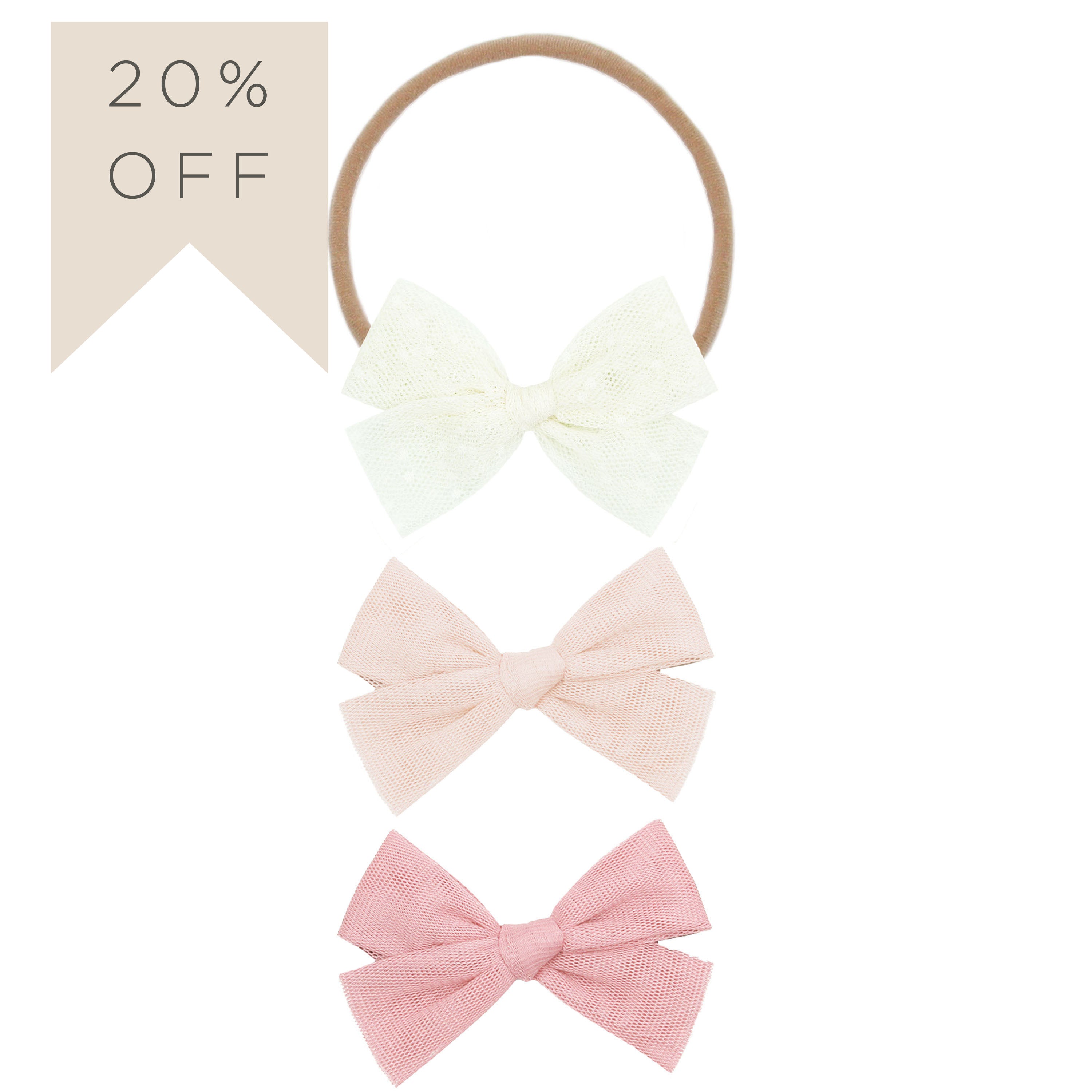 Tulle Bow 3 Pack: Blush