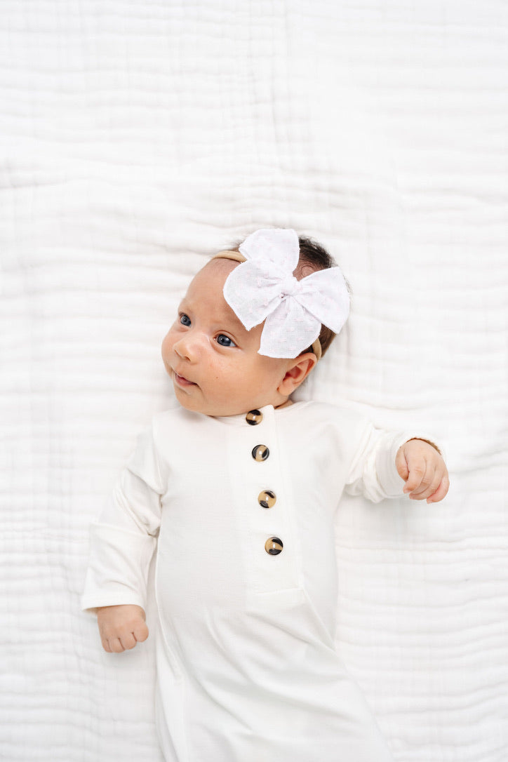 Heirloom Bow - Pink Swiss Dot Headband