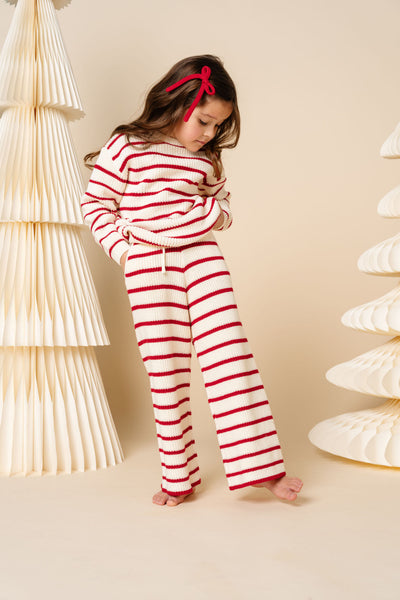 Knit Chunky Wide Leg Pant - Red Stripe