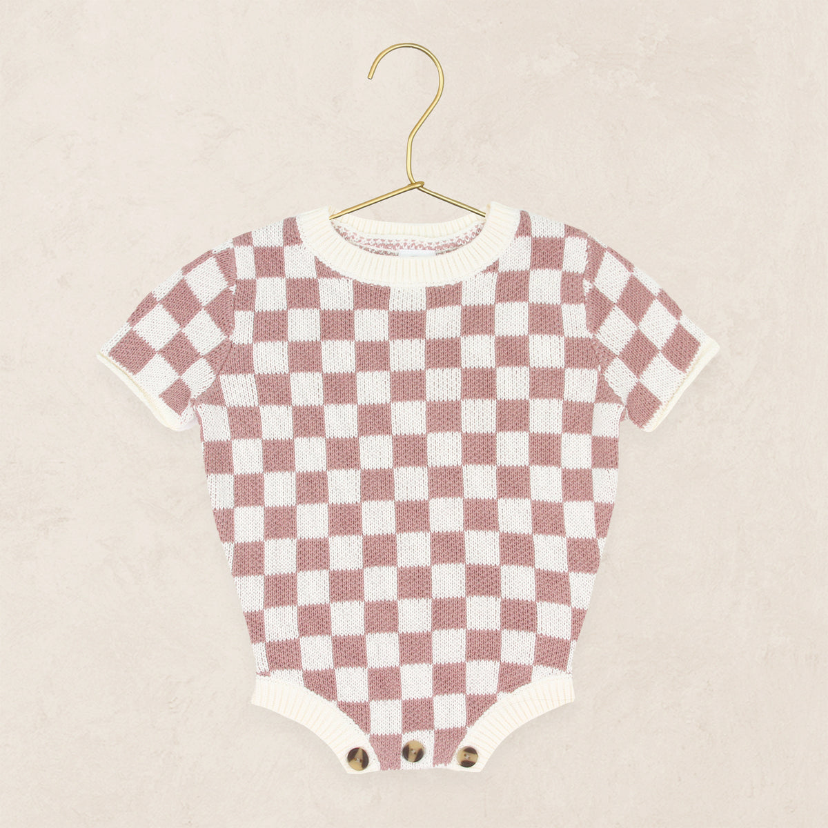 Knit Onesie - Mauve Checkered