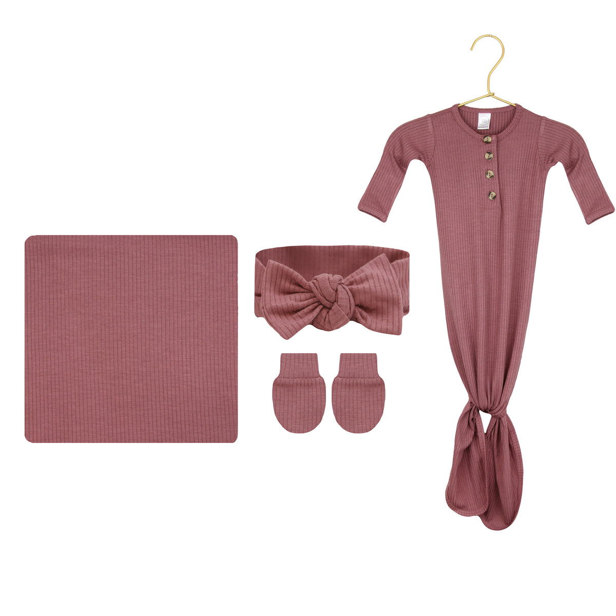 Marjorie Ribbed Newborn Headband Bundle + Knotted Gown
