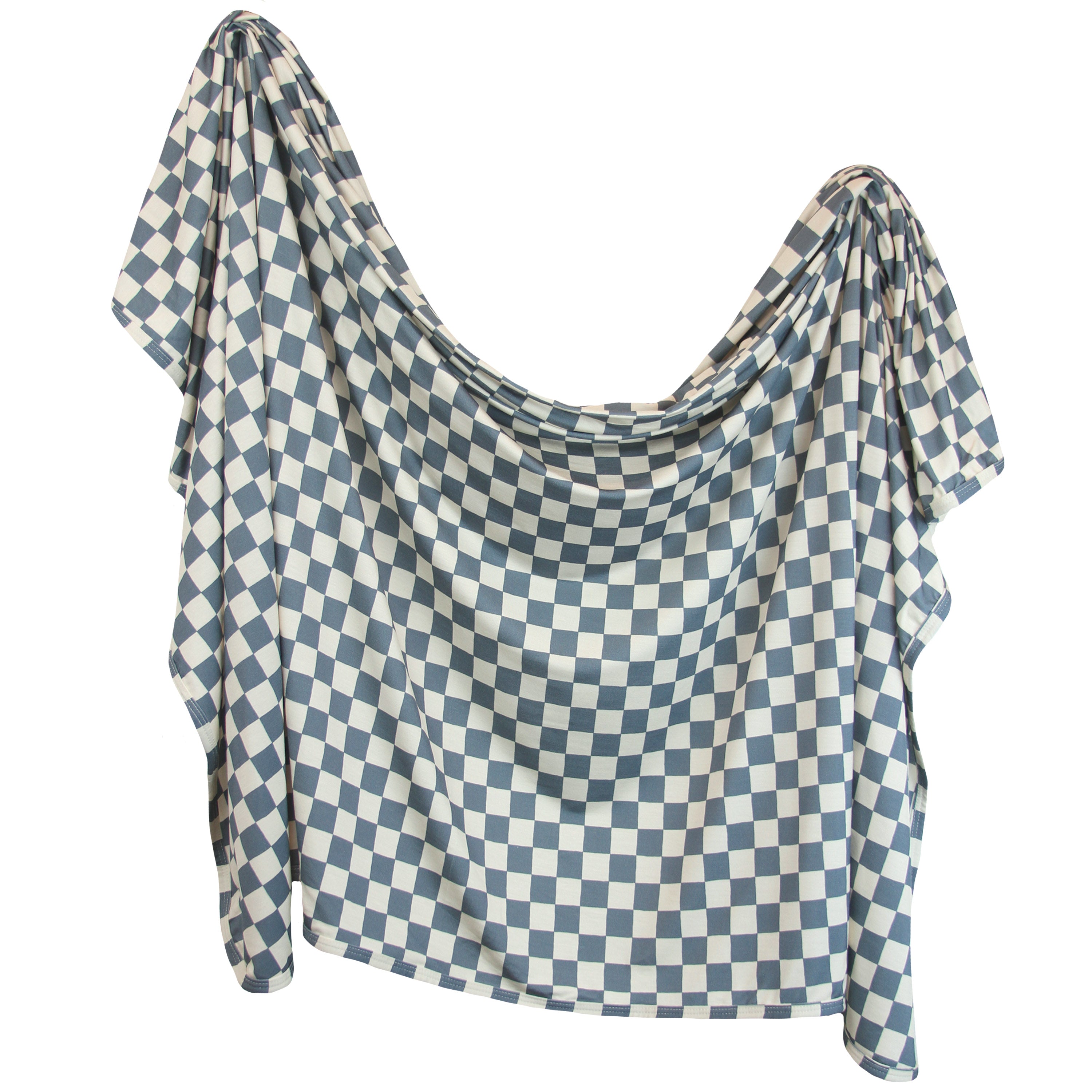 miles swaddle blanket with blue and white checkered pattern