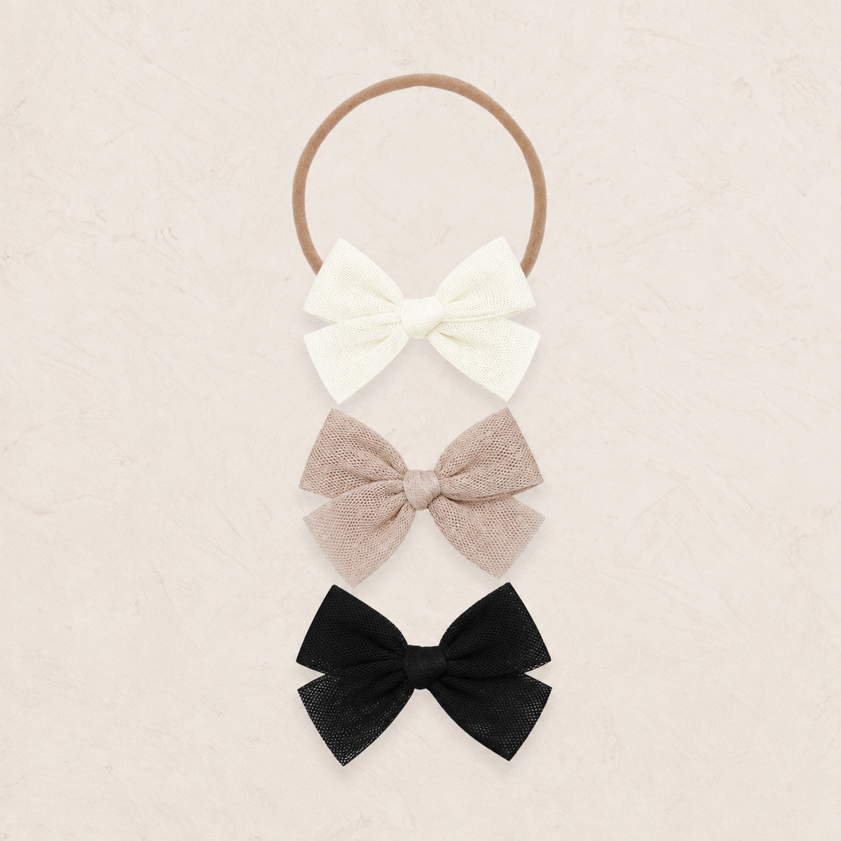 Tulle Bow 3 Pack: Tan Dot
