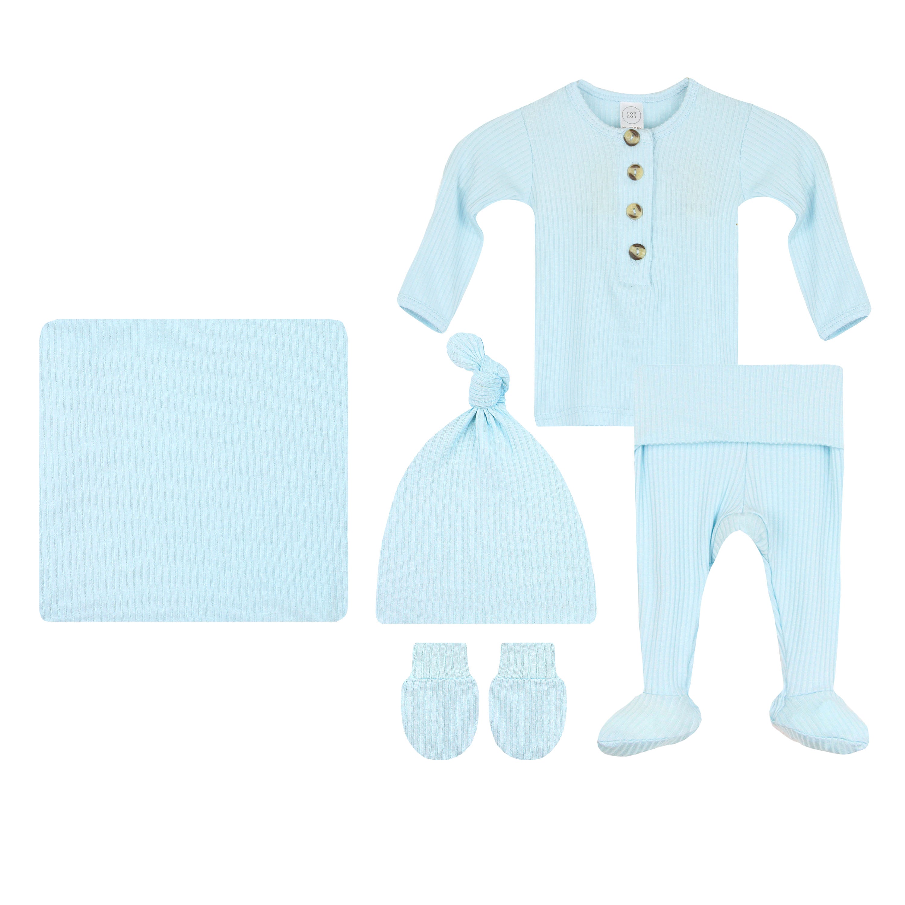 Oliver Ribbed Newborn Hat Bundle (Top + Bottom)