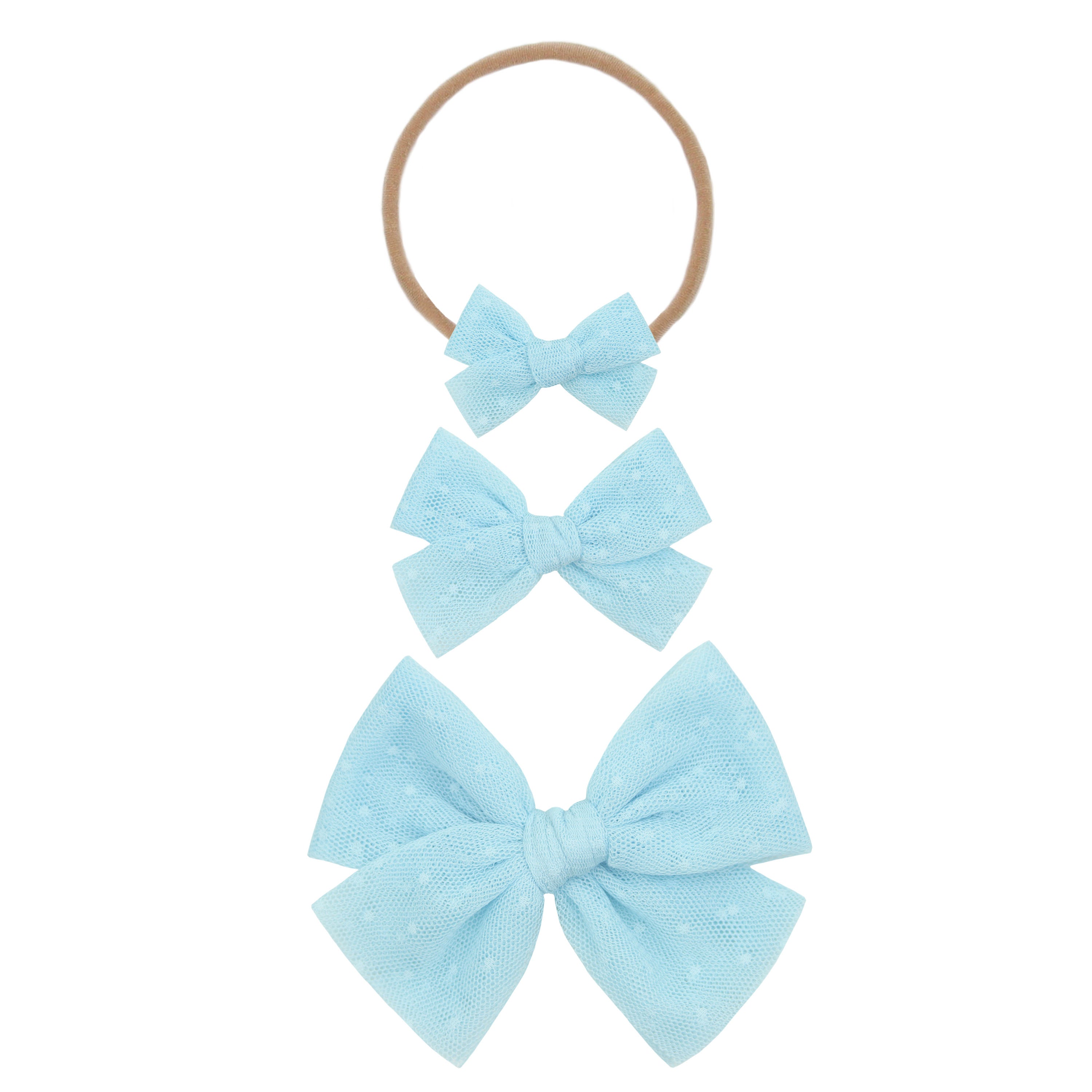 Tulle Bow - Sky Blue Dot Clip