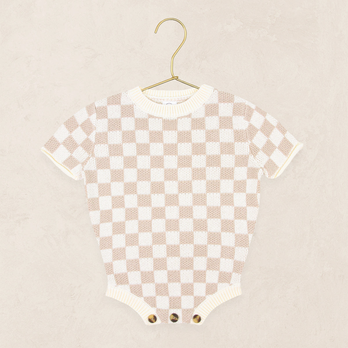 Knit Onesie - Tan Checkered