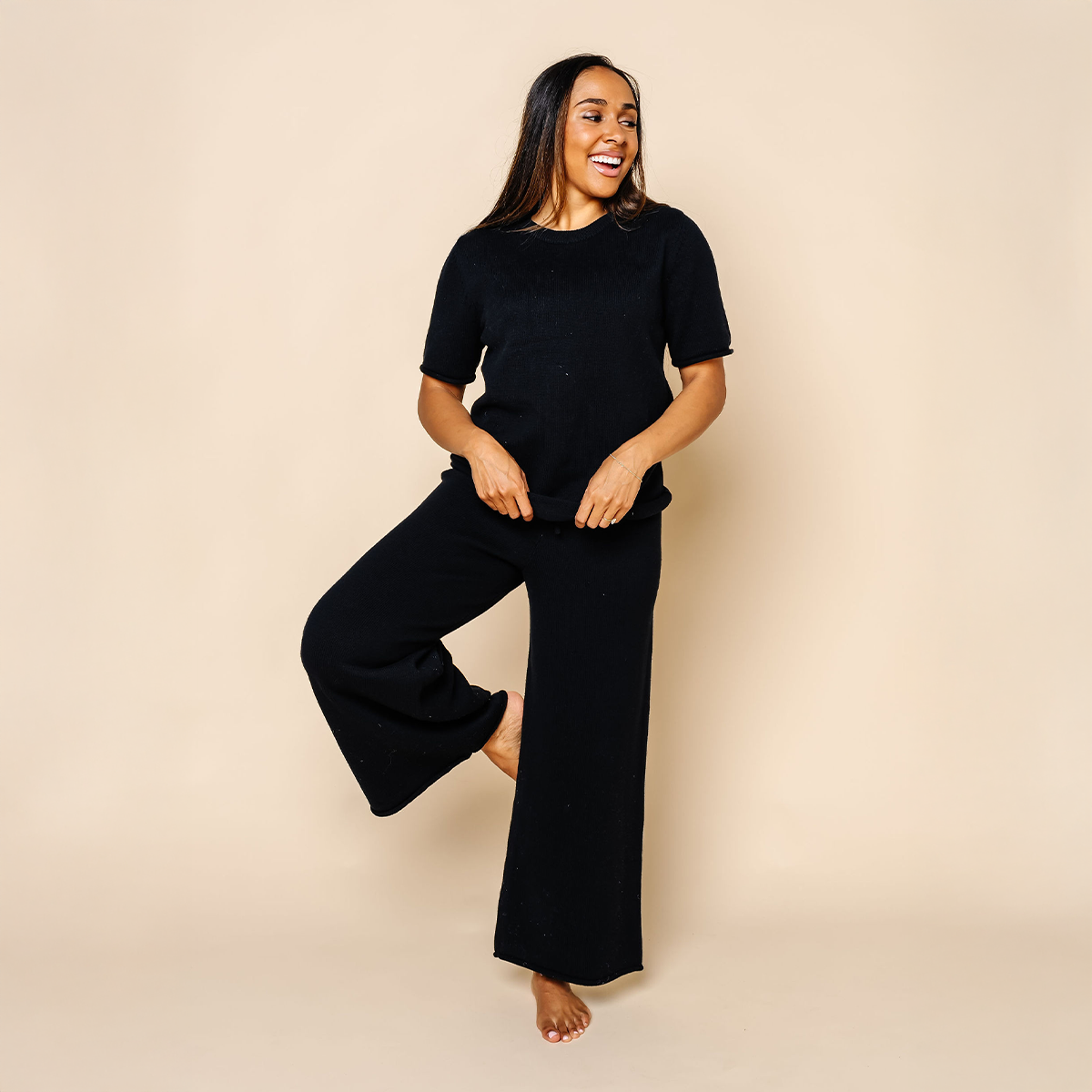 Knit Women's Wide Leg Pant - Black